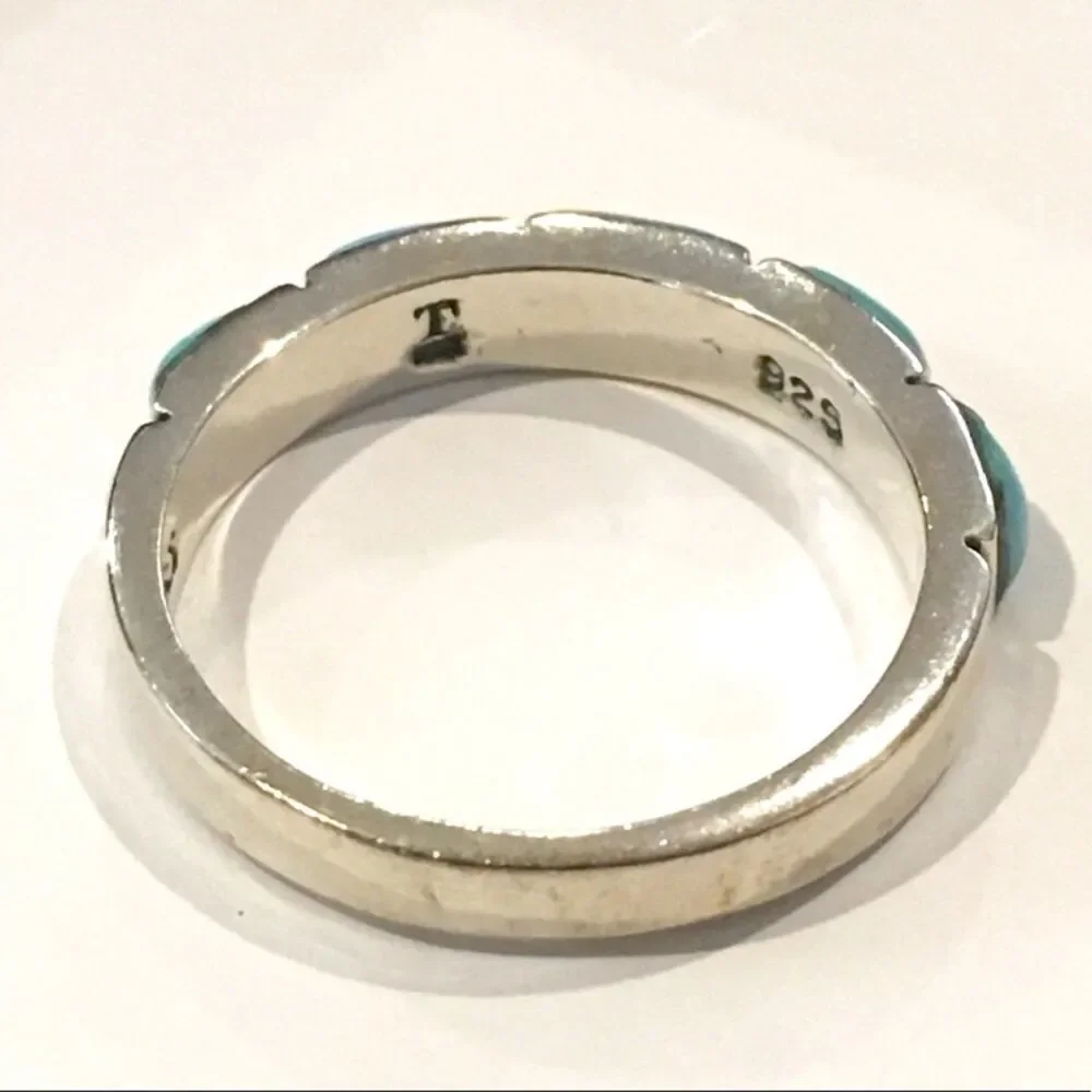 Sterling Silver Turquoise Cabochon Inlay Band Ring Sz 8